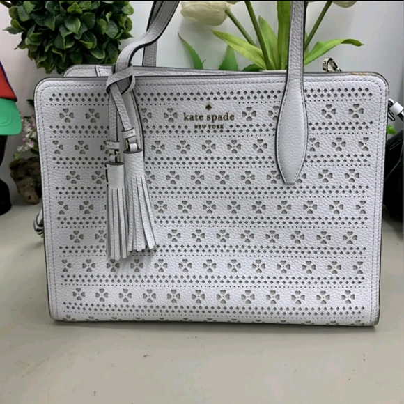 Kate Spade Rowe Perforated Leather Medium Top Zip Satchel Crossbody Bag purse - Picture 3 of 9